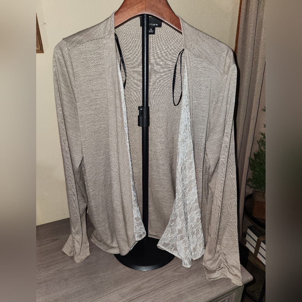 AB Studio Beige Women's Shrug with Lace Accents